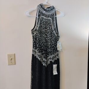 Laurence Kazar Black and Silver Beaded Dress